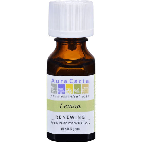 Aura Cacia 100% Pure Lemon Essential Oil | GC/MS Tested for Purity | 15 ml (0.5 fl. oz.) | Citrus limon...