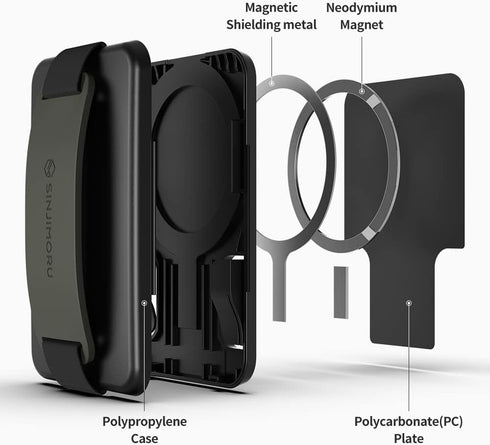 Sinjimoru for MagSafe Wallet, Secure Hard Lock Magnetic Card Holder as a MagSafe Stand and MagSafe Grip for iPhone 15 14 13 12. M-Card Zip Black...