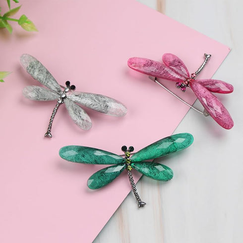 3Pcs Color Dragonfly Brooch Creative Bag Sweater Pin Brooches Insect Gift Dark green Rose red Gray white...