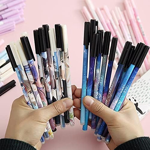 PEXIZUAN 12 kawaii erasable gel pens 0.5 mm blue ink pens cute school writing stationery gifts (12 pcs)(Pink)...