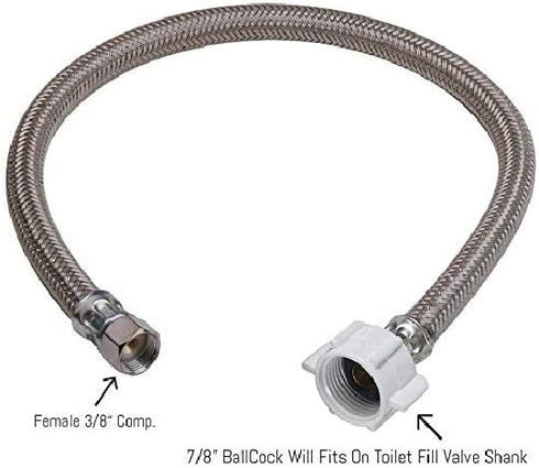 EZ-Fluid 20-Inch x 3/8 Female Compression Thread x 7/8 Toilet Water Supply Connector Line Braided Stainless Steel, Toilet Supply Line (Pack 1)...