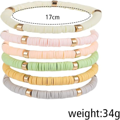 Bohemian Ploymer Clay Surfer Bracelet for Women Teen Girls Summer Beach Layering Colorful Beaded Stretch Stackable Friendship Boho Bead Bracelet S...