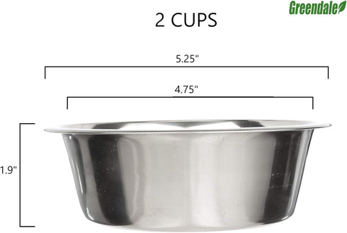 Greendale Set 2 (2 Cup Capacity) - Stainless Steel Metal Dog Bowls - Perfect for Dog Food, Water and as Replacement Bowls for Elevated Stands...
