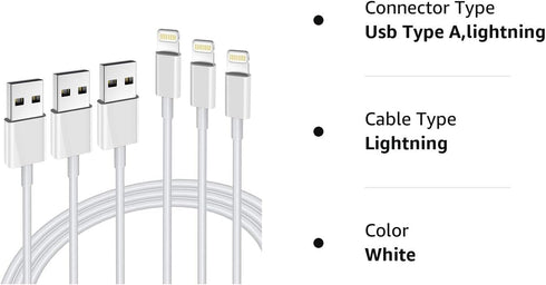 iPhone Charger 3Pack Apple MFi Certified, Lightning Cable 6FT Compatible with iPhone 12 Mini Pro Max SE 11 Xs Max XR X 8 7 6 Plus 5S iPad Pro Airp...