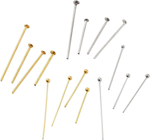 Pandahall 1600Pcs/Box Brass Ball Head Pins & Iron Flat Head Pins Set Golden & Platinum Eye Pins for Beading Jewelry Making...