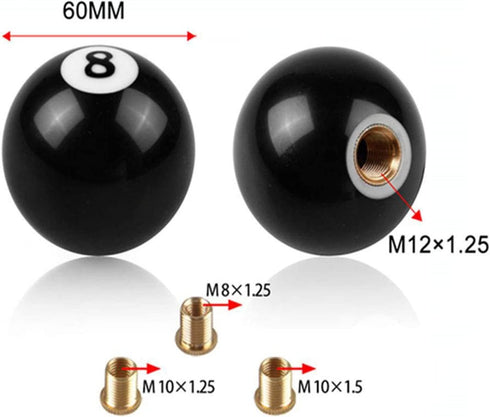 RYANSTAR Shift Knob Black 8 Ball Billiard Acrylic Gear Shift Lever Shift Knob Black Shaped Round Manual with 3 Adapters Universal Fit Compatible w...