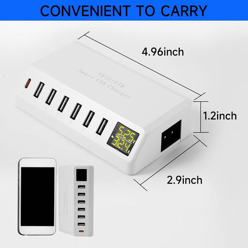 USB Charging Station, 60W/12A 7-Port USB Charger Station with LED Display for Multiple Devices PD20W USB C Charger for All iPad iPhone14/13/12 Pix...