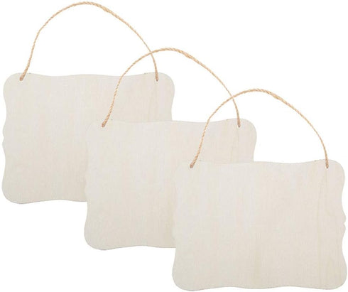 JANOU 3pcs Unfinished Wood Sign Blank Hanging Wooden Plaque DIY Craft Project Wood Sign with Rope Door Wall Art Decorative, Style 3, 9x6.5''...