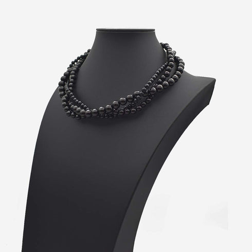 Pearl Layered Choker Necklace Set 3 Layer Bead Necklaces Non Pierced Clip On Earrings (Black)...