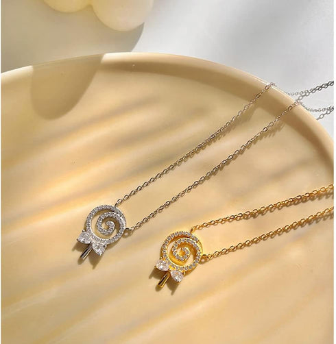 Kokoma Dainty Lollipop Pendant Necklace 925 Sterling Silver CZ Crystal Sugar Bow Knot Sweet Candy Choker Necklaces Chain Link Cute Jewelry Gifts f...
