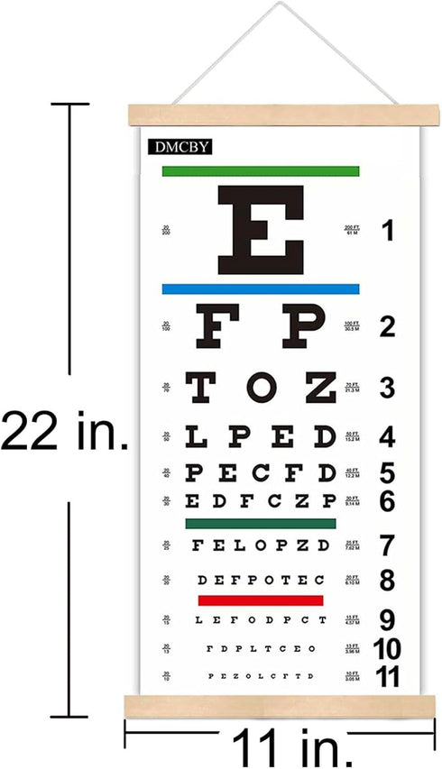 Eye Chart, Snellen Eye Chart for Eye Exams 20 Feet with Wood Frame 11x22 Inches, Canvas Low Vision Eye Test Wall Chart with Eye Occluder Hand Poin...