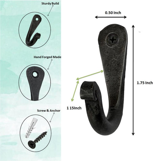 Hand Forged Metal Wall Hook Set of 12 Pcs Wrought Iron Handmade Hook for Plant & Mug Farmhouse Coat Hook Rack Heavy Duty Kitchen Utensils Hook Rac...