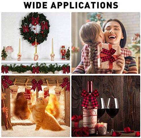WILLBOND 12 Pieces Buffalo Plaid Bows Burlap Decorative Velvet Bows for Wreaths for Valentine Day Gift Wrap Party Decoration(Red and Black,6 x 6 I...