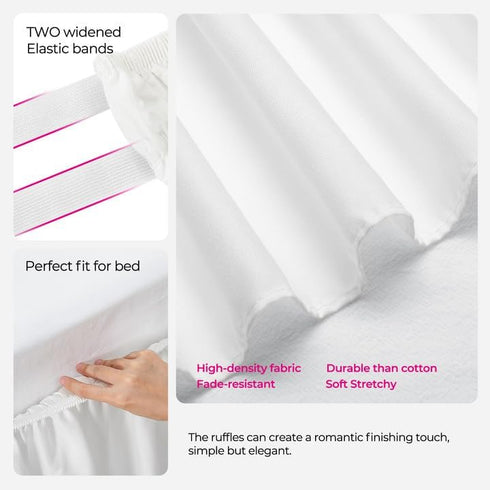 RIMELA White Bed Skirt Queen Size 15 Inch Drop, Elastic Bed Skirting for Bed Base and Frame, Bedding Dust Ruffle Easy to Install, Lightweight Wrap...