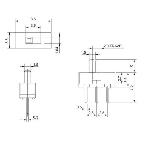 Toggle Switch Vertical Slide Switch SS-12D00 (1P2T) 20PCS...