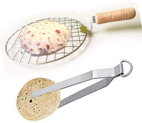 Sahishnu Online & Marketing Round Roasting Net with Cooking Tong,Papad Roaster, Roasting Pan,Wire Roaster,Roasting Net, Steel Cooking Tong,Chimata...