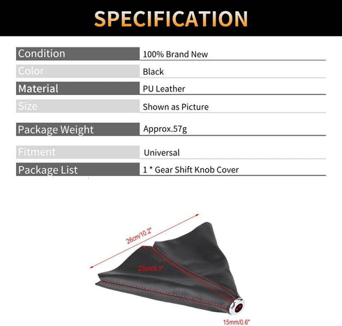 Shifter Boot Universal, PU Leather Shift Boot Retainer Stick Shift Sleeve Gear Shifter Boot Gear Gaiter Cover Black Bright Red Stitch...