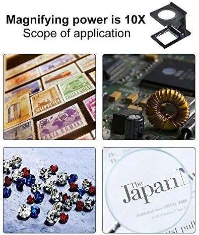 10 x 28mm Mini Three-Folding 10X Magnifier Portable Zinc Alloy Magnifier with Scale for Textile Optical Jewelry Tool...