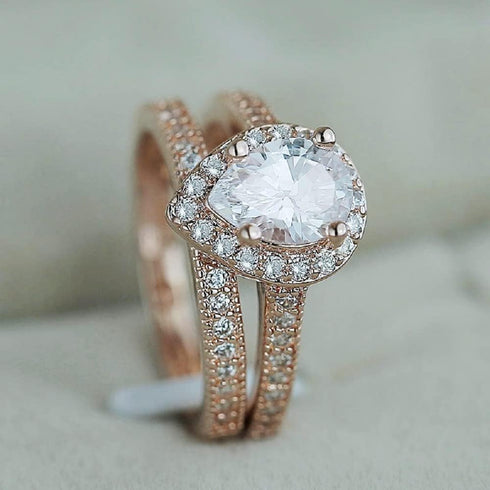Classic Pear Shaped Water Drop Zircon Engagement Ring Fashion Ladies Trend Ring Set (6)...