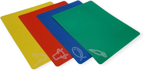 4pc Flexible Cutting Mat Set - Veggie, Fish, Beef and Poultry Cutting Mat Set, 11.75 x 9.75 Inches (1 Set)...