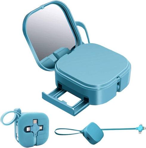 Three in One Charging Cable Roll Single Pull, Retractable USB Fast Charger, Phone Stand Mirror, Data Transmission, for IP/Type-C/Micro-USB Compati...