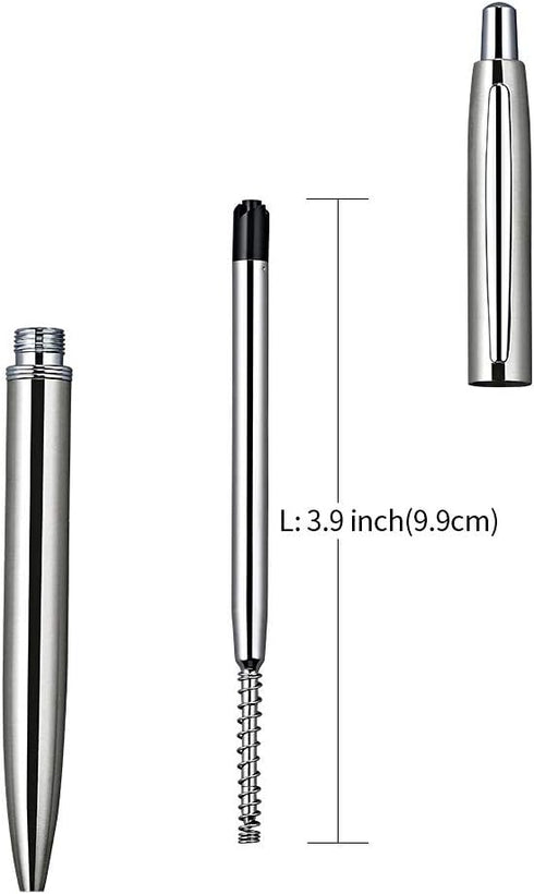 6 Pcs Retractable Metal Ballpoint Pens, for Gift, Business, Office, 1.0mm Medium Point Black Ink, 12 Extras Replaceable Metal Refills - Stainess S...