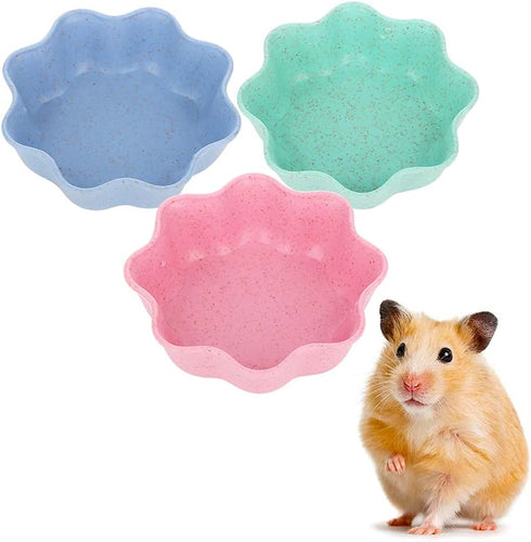 3 Pcs Hamster Food Bowl Small Cute Shape Food Dish for Hamster Rat Mice and Other Small Animals (Pink, Green and Blue)...