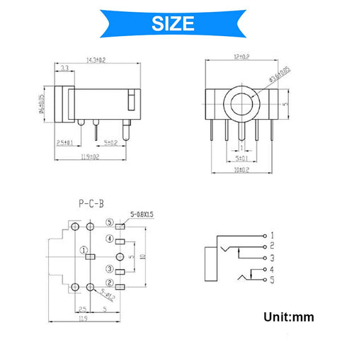 10PCS PJ-307 3.5mm Stereo Jack Socket 5 Pin PCB Female Audio Headphone Connector Audio Plug for MP3 with 10PCS 3.5mm TRS Male Plug Connector...