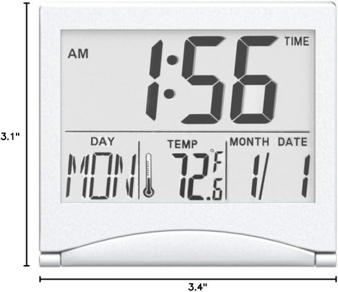 Digital Travel Alarm Clock Battery Operated, Portable Large Number Display Alarm Clock with Temperature,12/24 H Small Desk Clock -Silver (NO Light...