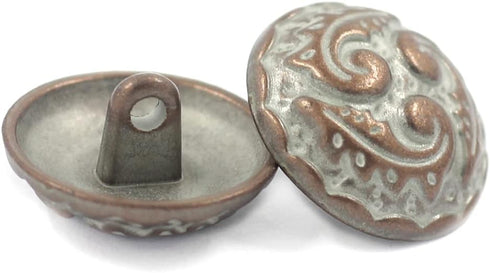 Bezelry 12 Pieces Ferns Swirl Domed Metal Shank Buttons. 18mm (11/16 inch) (Copper White Patina)...