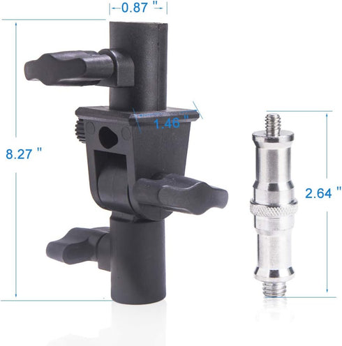 WELLMAKING 2PCS U Shape Tilt Adapter Swivel Mount Umbrella Holder Light Stand with Standard 1/4 to 3/8 inch Metal Male Screw Adapter Spigot Stud f...