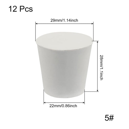 12 Pack Size 5# Solid Rubber Stoppers, Tapered Lab Seal Tube Stopper Plug, 29x22x28mm (White)...