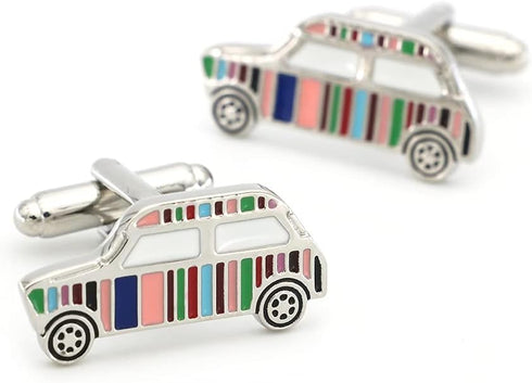 Men's Fashion Cufflinks Muti-color Stripes Mini Car Design Quality Brass Material Cuff Links with Gift Box...