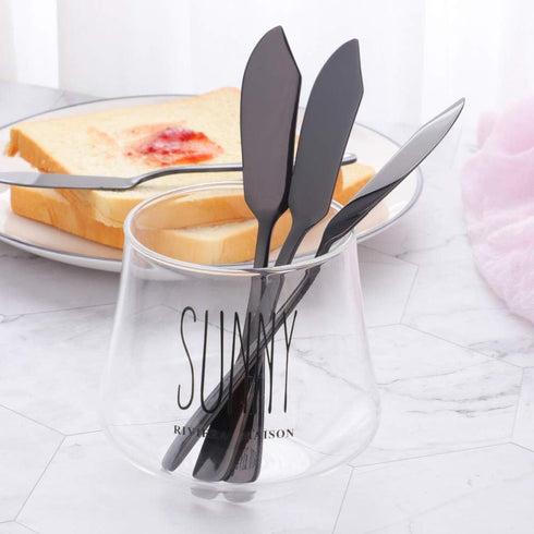Stainless Steel Cheese Dessert Knives, Set of 6, Breakfast Butter Knife, Slicer Sandwich Spreader (Black)...