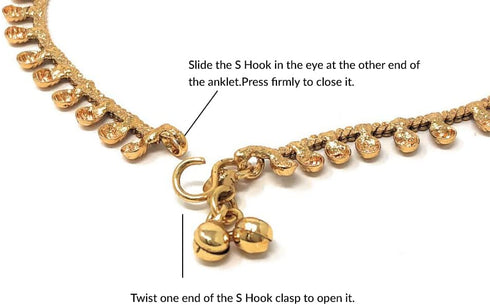 Gold Plated Dainty Simple Everyday Wear Chain Teardrop Bell Payal Anklet Pair For Women - Beach Party Gift...