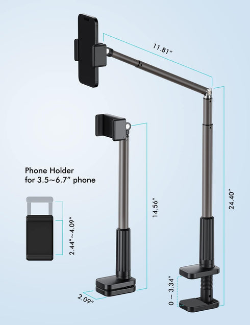 Viozon Phone Holder, Flexible Long Arm,Overhead Mount,360° Angle Adjustable,Aluminum Alloy, C Clamp for Headboard Bedside&Table&Desk,Compatible wi...