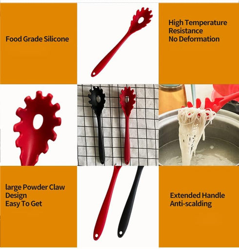Silicone Pasta Fork (11.5"), High Heat Resistant to 480°F, Hygienic One Piece Design, Spaghetti Strainer & Server Spoon Pasta Forks (White)...