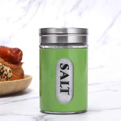 Salt and Pepper Shakers Stainless Steel and Glass Set with Adjustable Pour Holes (Green)...