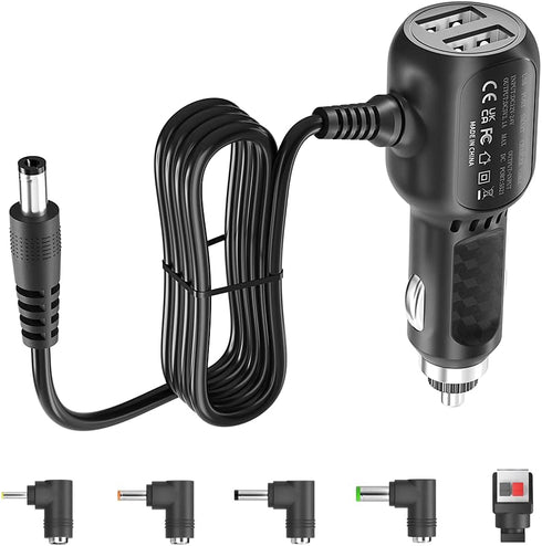 12V Car Charger with 5V Daul USB Ports and 5 Connectors for Radar Detector, LED Light Strip, Portable Air Pump, DVD Player, Monitor, Speaker, Brea...