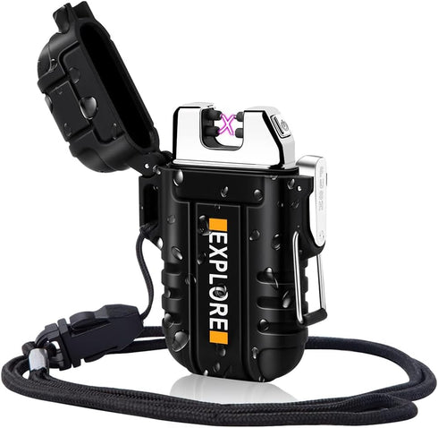 LcFun Waterproof Electric Lighter Windproof Dual Arc USB Rechargeable Flameless Plasma Lighters for Camping Hiking Survival Tactical Gear Gifts fo...