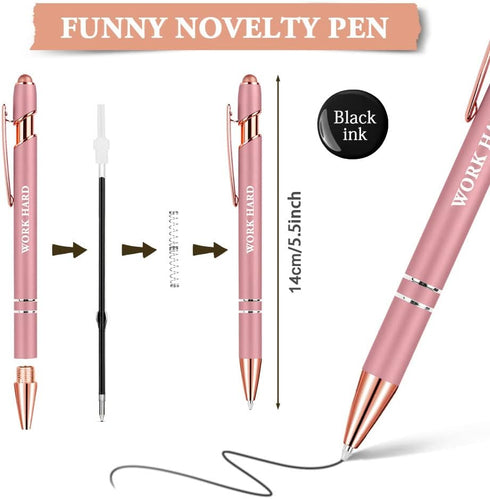 AUAUY 12 PCS Snarky Office Pens, Ballpoint Pens Set with 12 Replacement Refills, 2 in 1 Stylus Pen Stylish Pen, Office Metal Inspirational Pen, Fu...