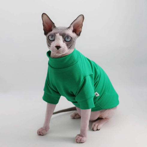 Sphynx Hairless Cat Cotton Tshirts Pet Clothes, Pullover Kitten T-Shirts with Sleeves, Cats & Small Dogs Apparel Solid Color (M+ (7.2-8.7 lbs), Gr...
