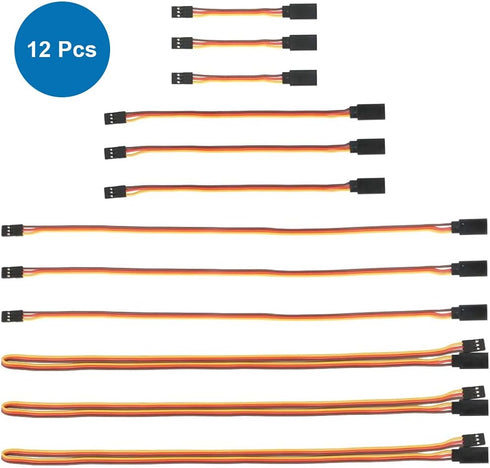 MMOBIEL 12 Pcs 3-Pin RC Servo Extention Cables Female - Male for Servo Extention Connection Control Board RC Drone, Car, Robot, etc. (4 Sizes)...