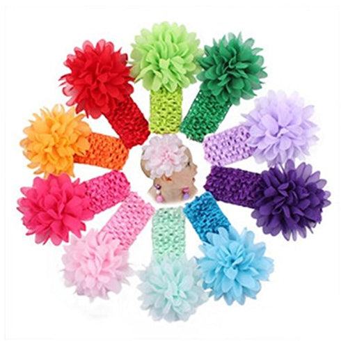10Pcs/pack Baby Girls Headbands – Soft Elastic Hair Bands 10 Lovely Colour Chiffon Flowers Hair-bow Hair Accessories for Baby Girls Toddlers and K...
