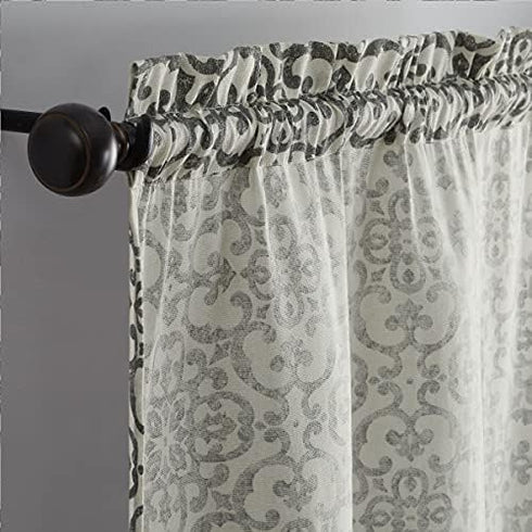 PAIRS TO GO Brockwell Decorative Window Treatment Rod Pocket Curtains for Living Room, Double Panel, 28" x 84", Charcoal...