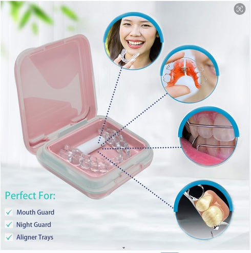 Retainer Case,Cute Mouthguard Case with Mirror,Slim Night Mouth Guard Case with Lid Hinge,Aligner Case,Inner Size 2.56, 2.36, 0.79inch...