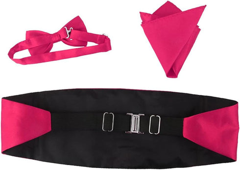 Kisangel Mens Belts Red Bow Tie Mens Red Tie 3pcs Cummerbund and Bow Tie Set Bow Tie Hanky Set Cummerbund, Bow Tie, Handkerchief for Party Wedding...