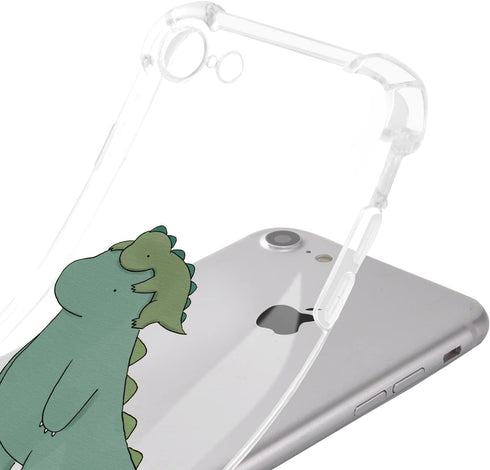 Cute Small Dinosaur Phone Case Compatible with iPhone 7/8/SE 2020, Clear Animal Design Soft TPU Bumper Cover and Flexible Full Body Protection Sho...