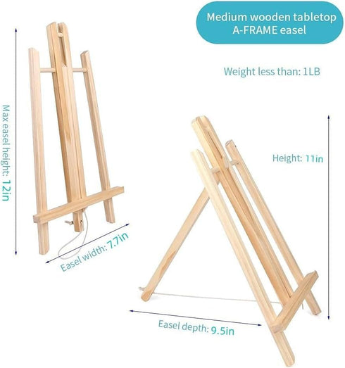 11.8" Wood Easels, Small Tabletop Display Stand, Tripod, Painting Party Easel, Kids Student Tabletop Easels for Painting, Portable Canvas Photo Pi...