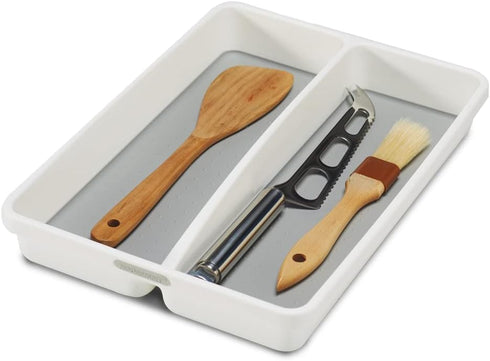 madesmart Premium Antimicrobial Classic Mini Utensil Tray, Soft Grip, Non-Slip Kitchen Drawer Organizer, 2 Compartments, Multi-Purpose Home Organi...